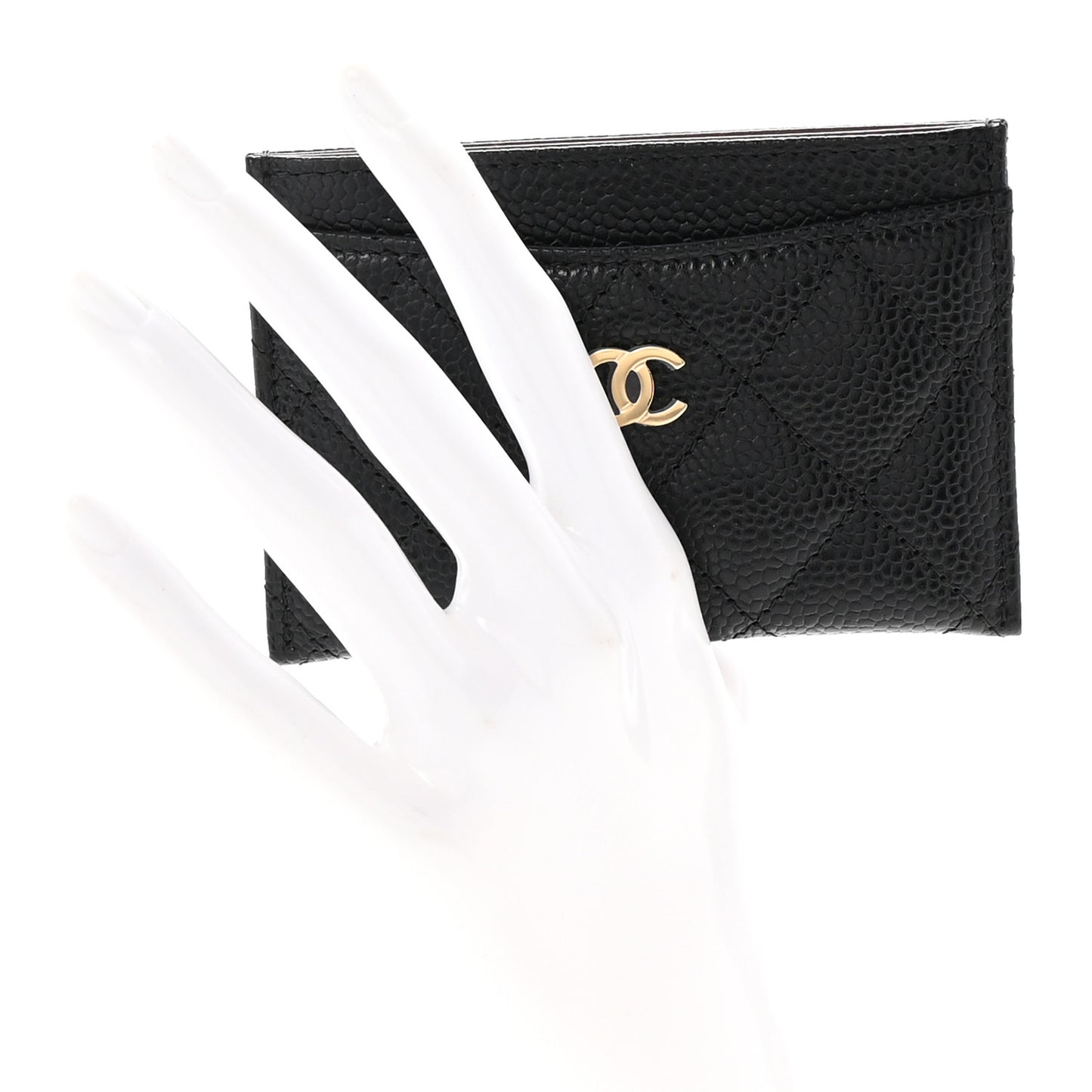 Caviar Quilted Card Holder Black