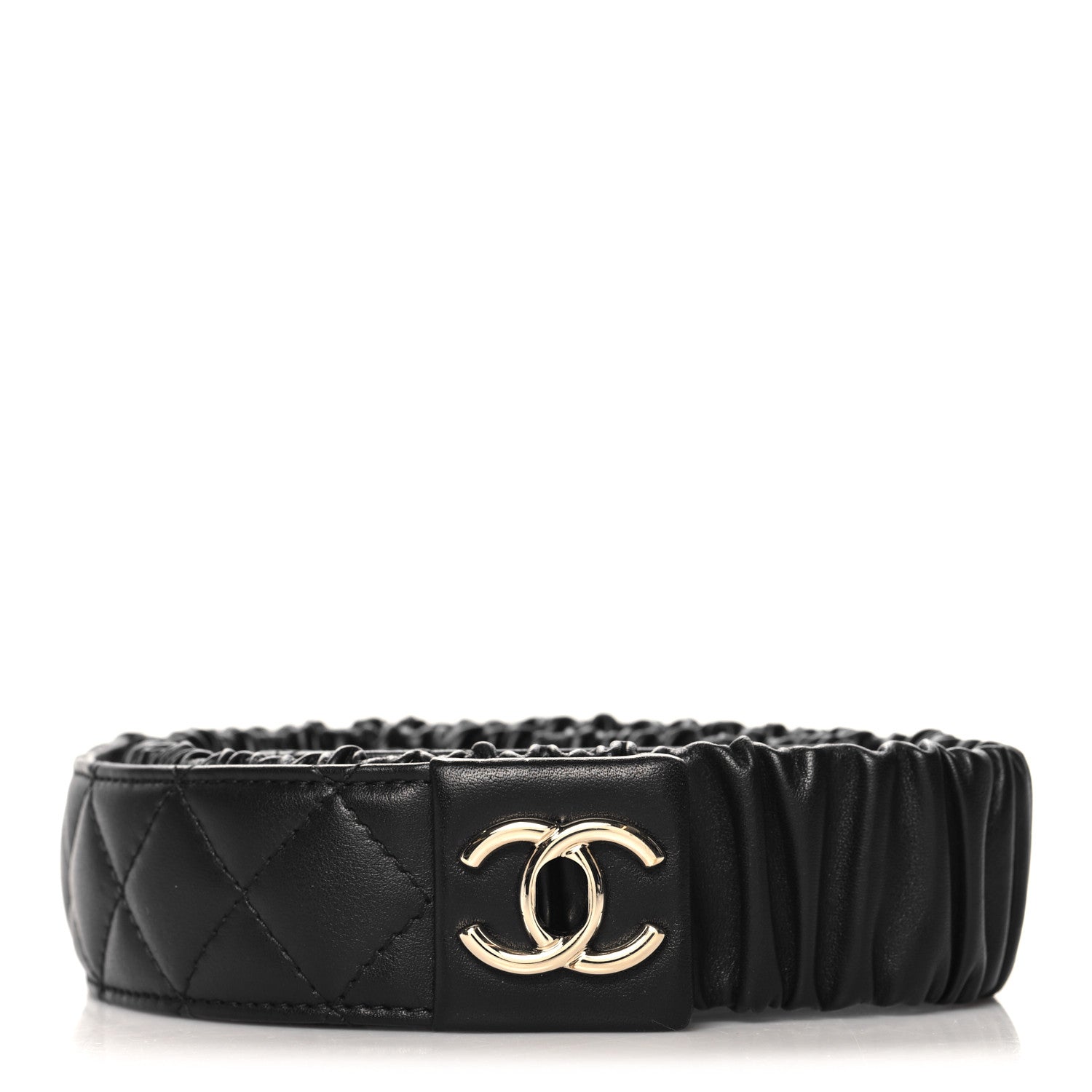 Chanel Lambskin Quilted Ruched Turn Lock CC Belt 95 38 Black 1 of 3
