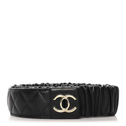 Chanel Lambskin Quilted Ruched Turn Lock CC Belt 95 38 Black 1 of 3