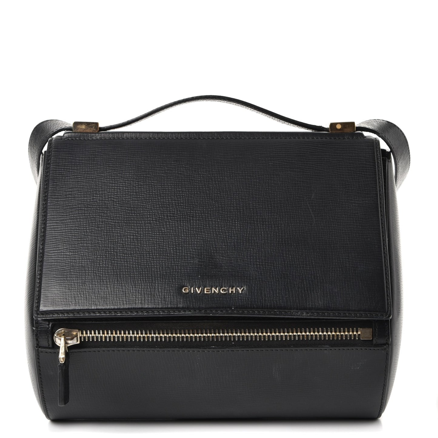 Textured Calfskin Medium Pandora Box Crossbody Bag Black