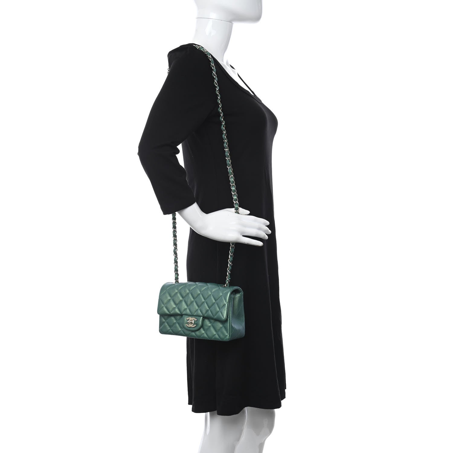 Chanel Iridescent Calfskin Quilted Mini Rectangular Flap Green 2 of 10