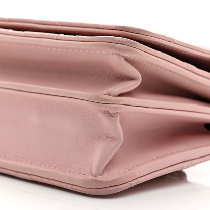 Chanel Lambskin Quilted CC Pearl Enamel Clutch on Chain WOC Light Pink 12 of 13