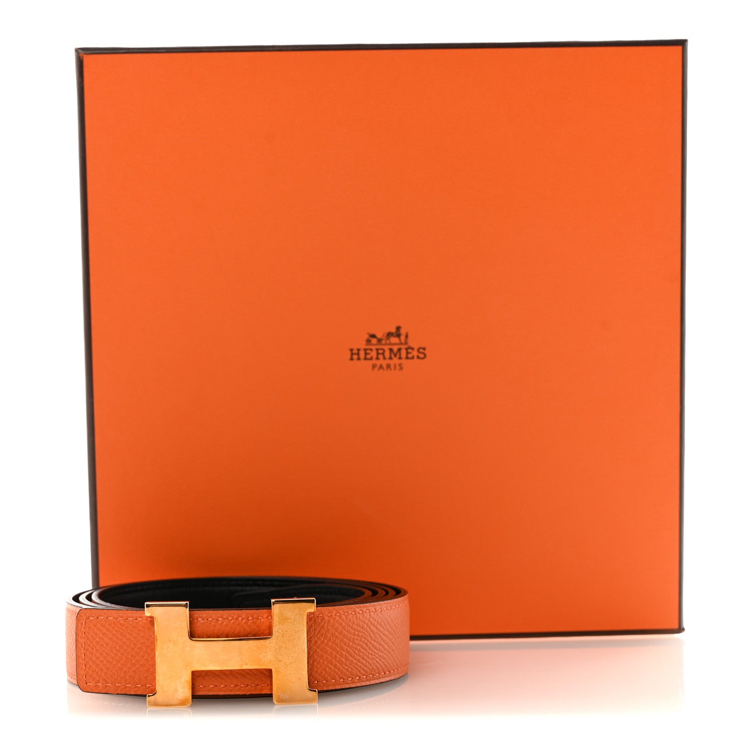 Hermes Swift Epsom 24mm Mini H Belt 90 85/34 Black Orange 6 of 6