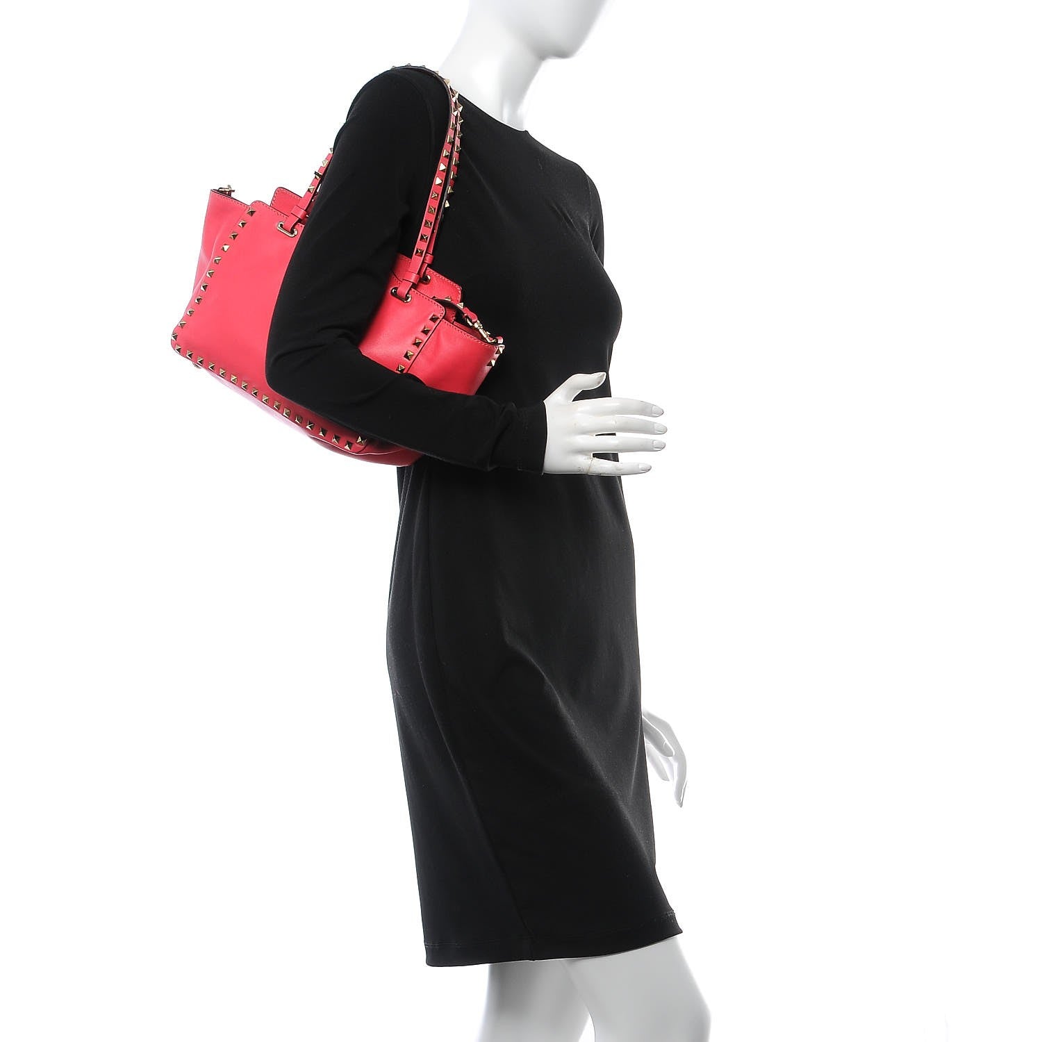 Valentino Garavani Vitello Small Rockstud Tote Raspberry 3 of 8