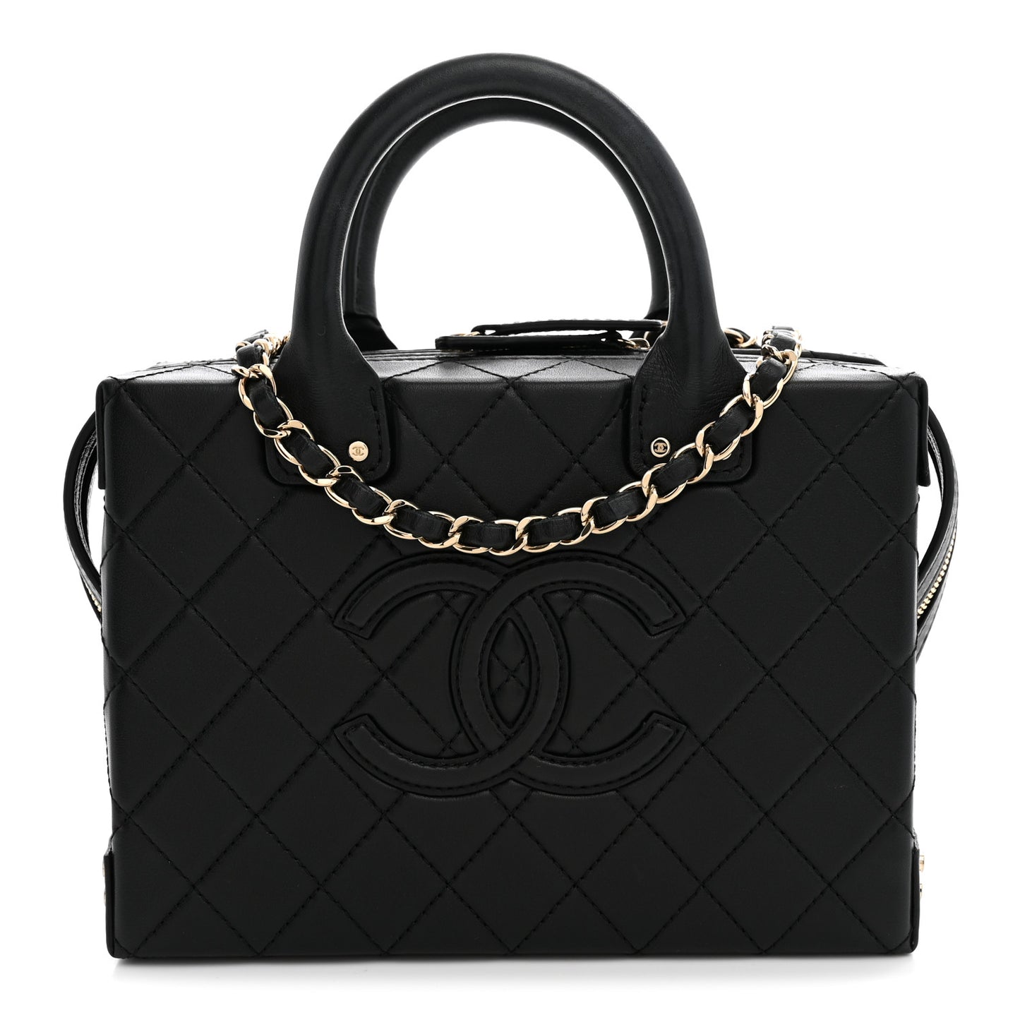 Calfskin Quilted Studded Square Vanity Case Black