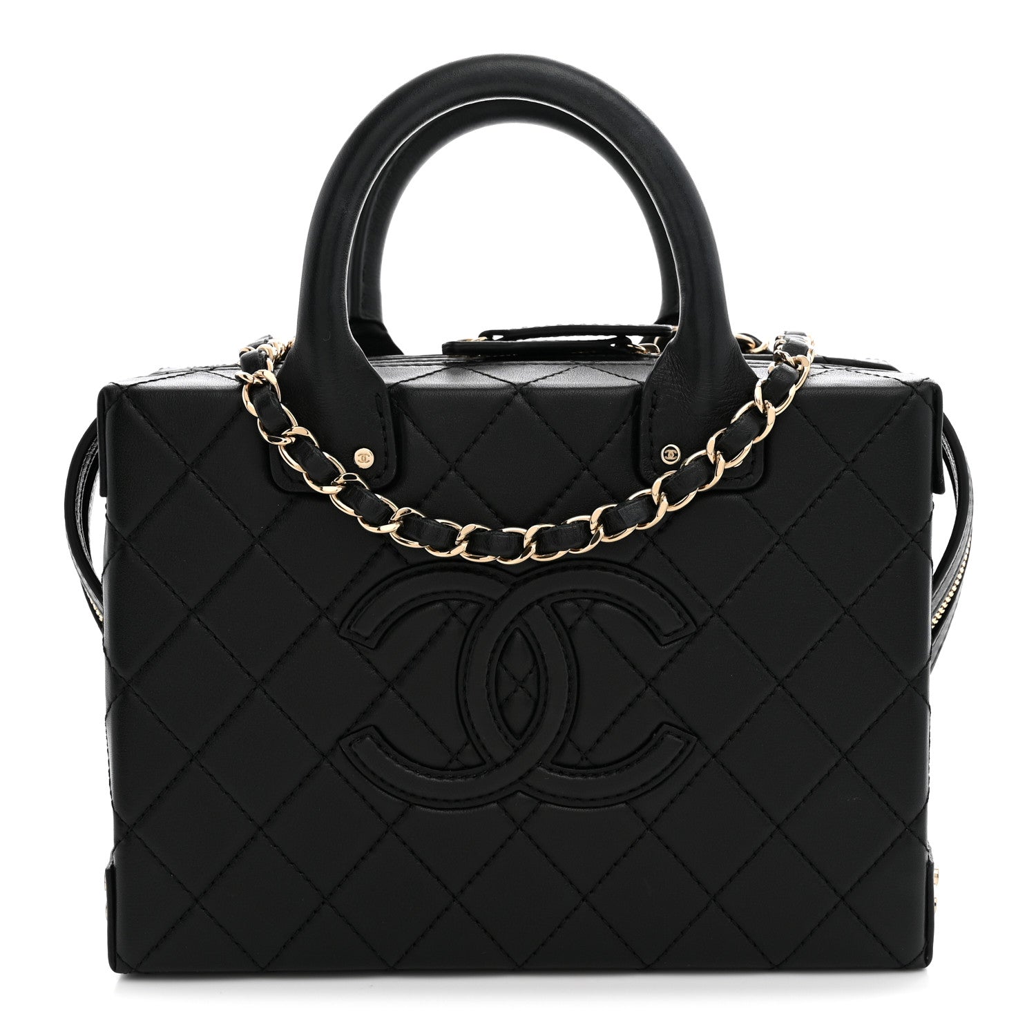 Chanel Calfskin Quilted Studded Square Vanity Case Black 1 of 9