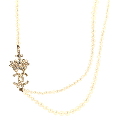 Chanel Pearl Crystal CC Crown Multi Strand Necklace Gold 1 of 4