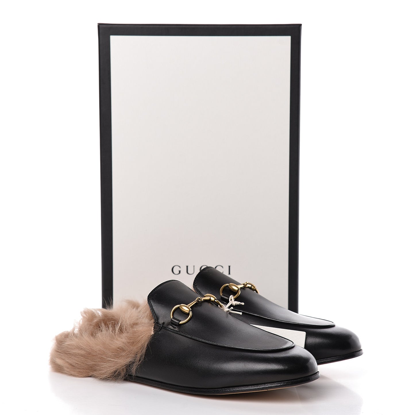 Calfskin Fur Womens Princetown Slippers 38.5 Black