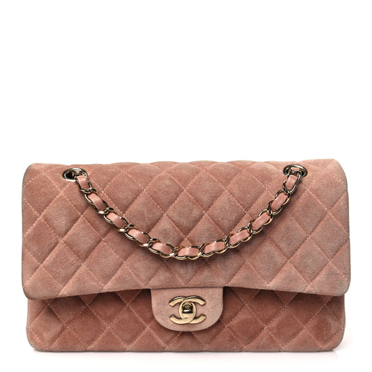 Suede Quilted Medium Double Flap Light Pink