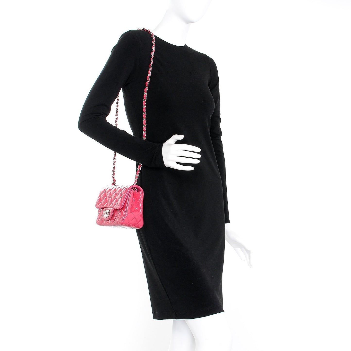 Patent Quilted Mini Square Flap Fuchsia