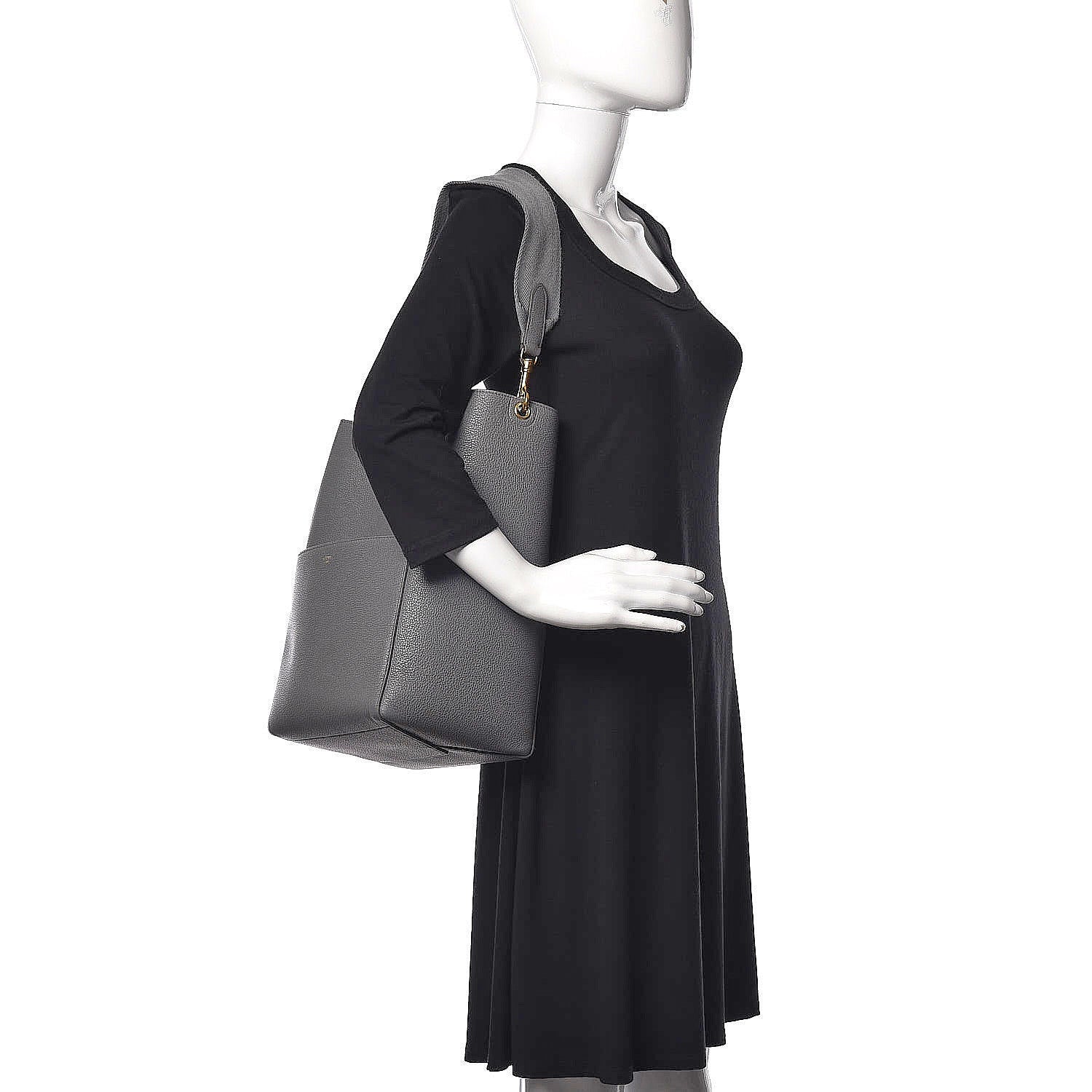Celine Soft Grained Calfskin Sangle Bucket Bag Storm 2 of 23