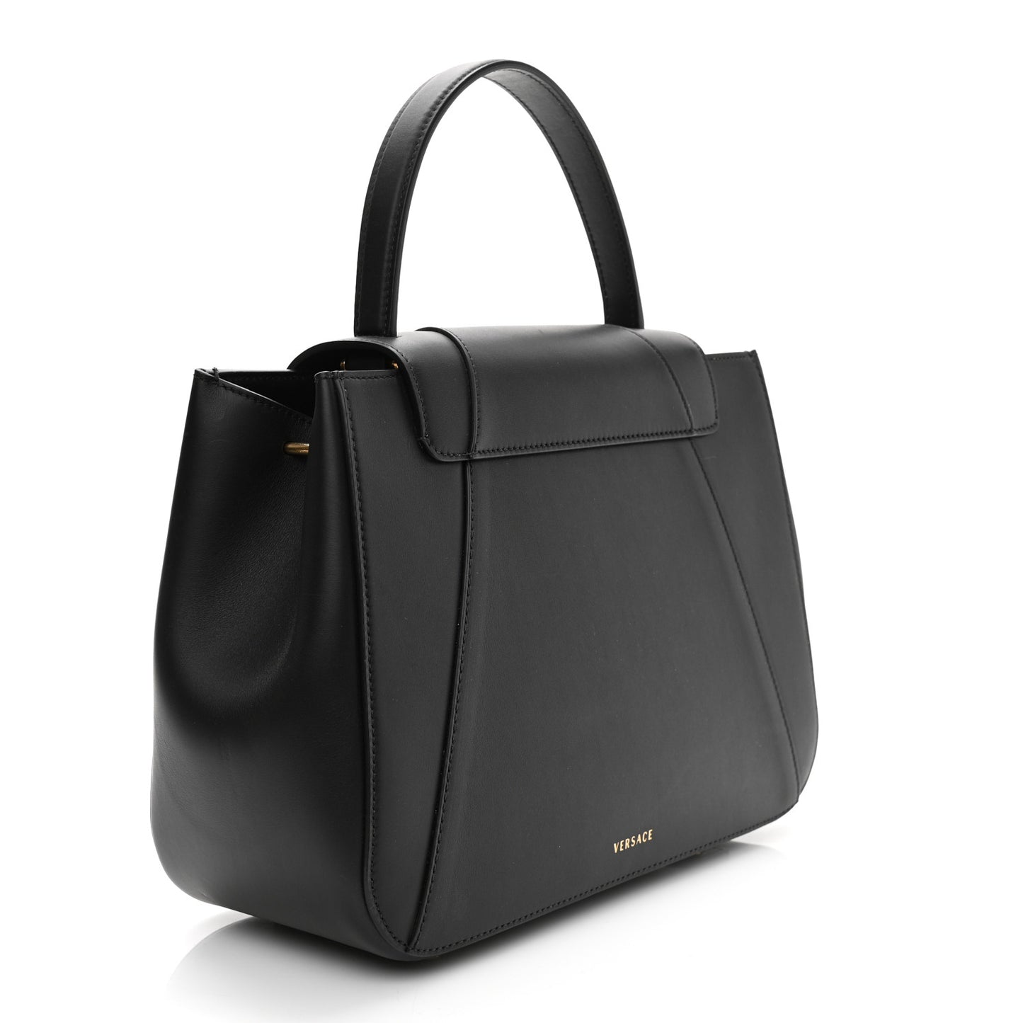 Vitello Barocco Virtus Small Top Handle Shoulder Bag Black