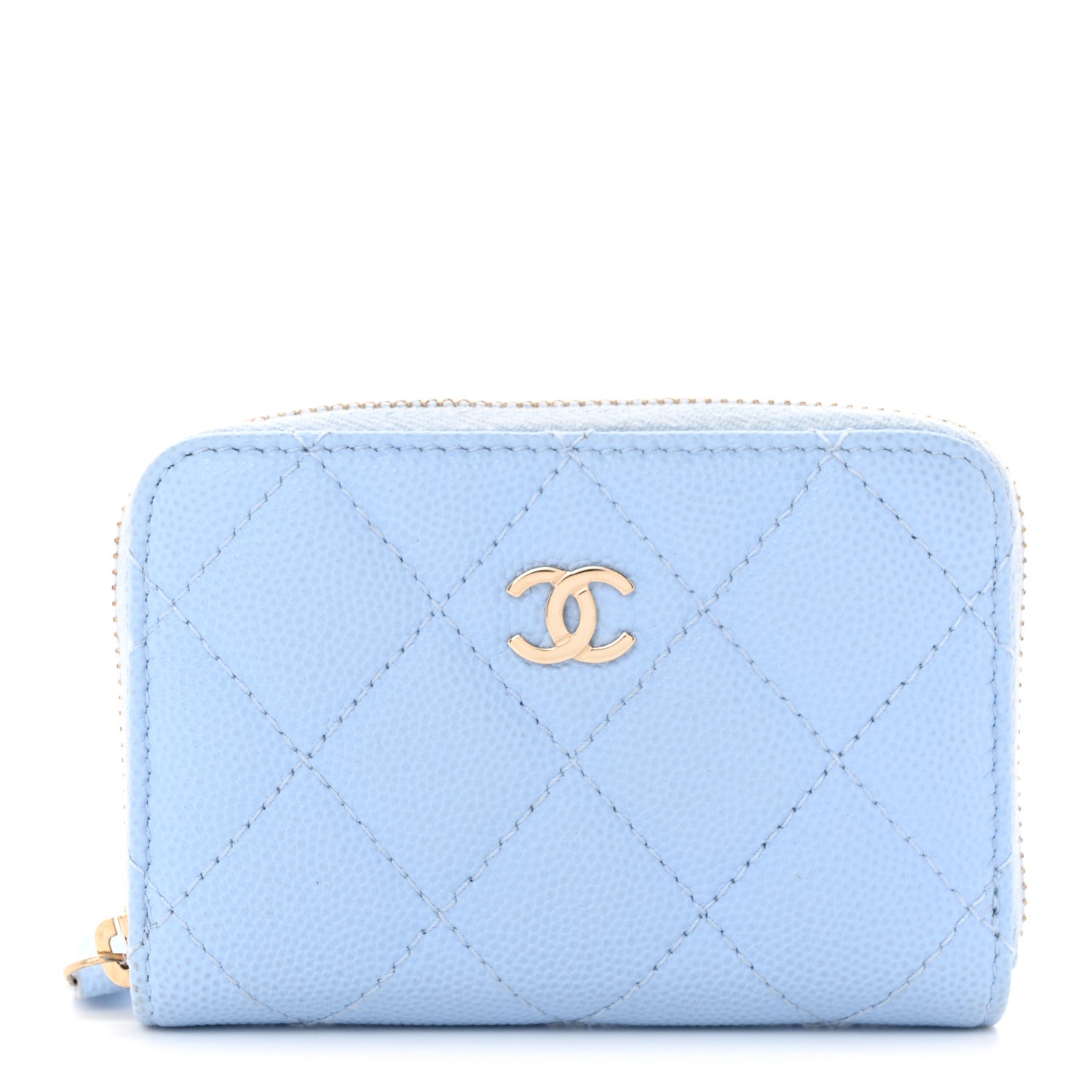 Chanel Caviar Quilted Zip Coin Purse Light Blue 1 of 10