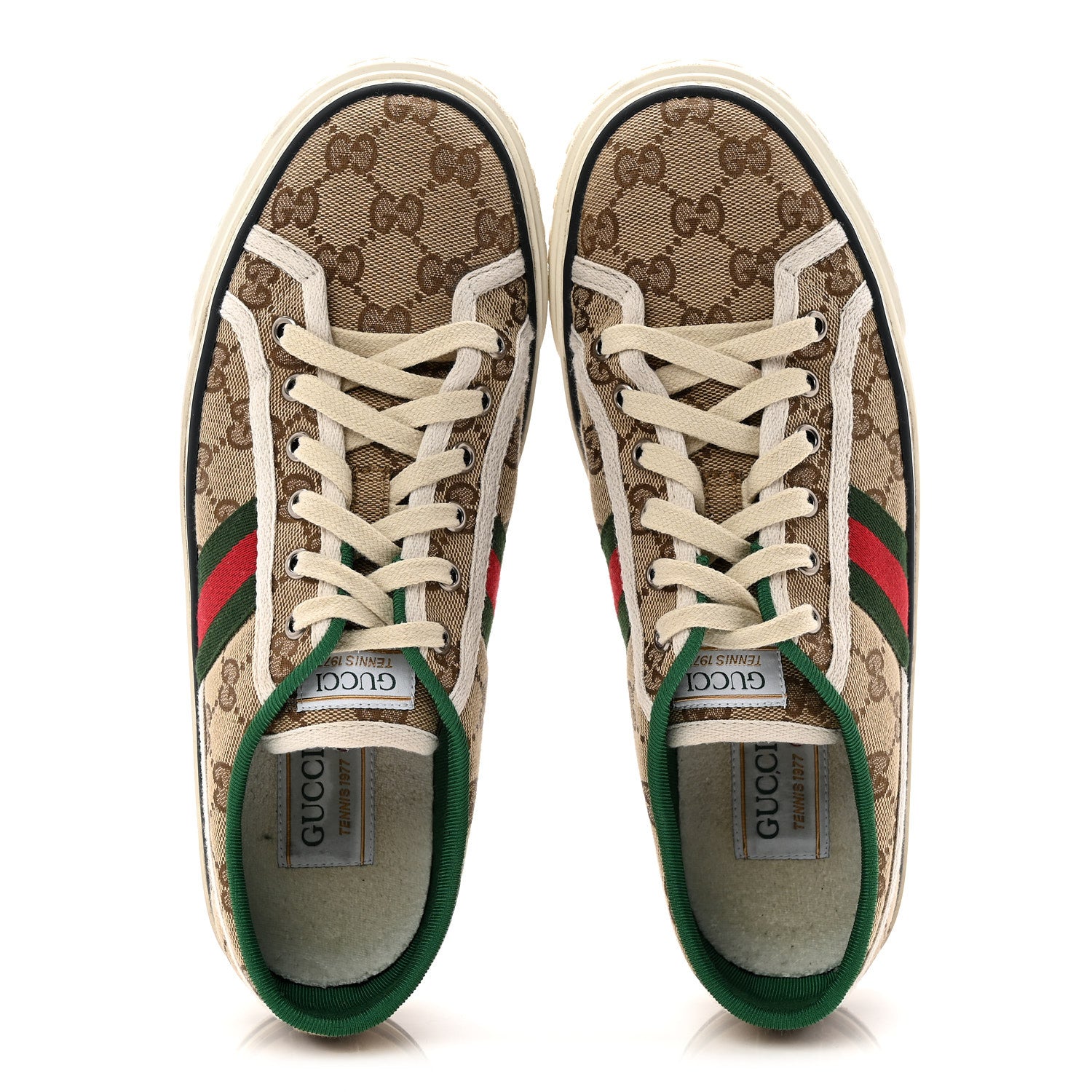Gucci GG Monogram Web Womens 1977 Tennis Sneakers 41 Beige Ebony Mystic White 2 of 8