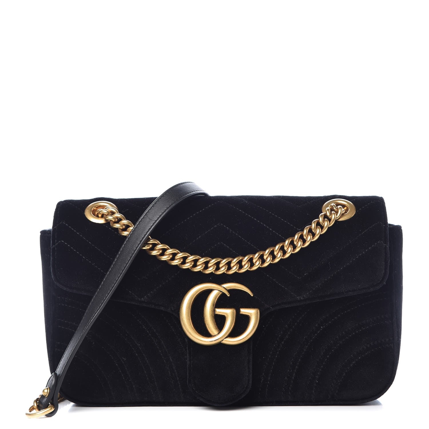 Gucci Velvet Matelasse Small GG Marmont Shoulder Bag Black 1 of 7
