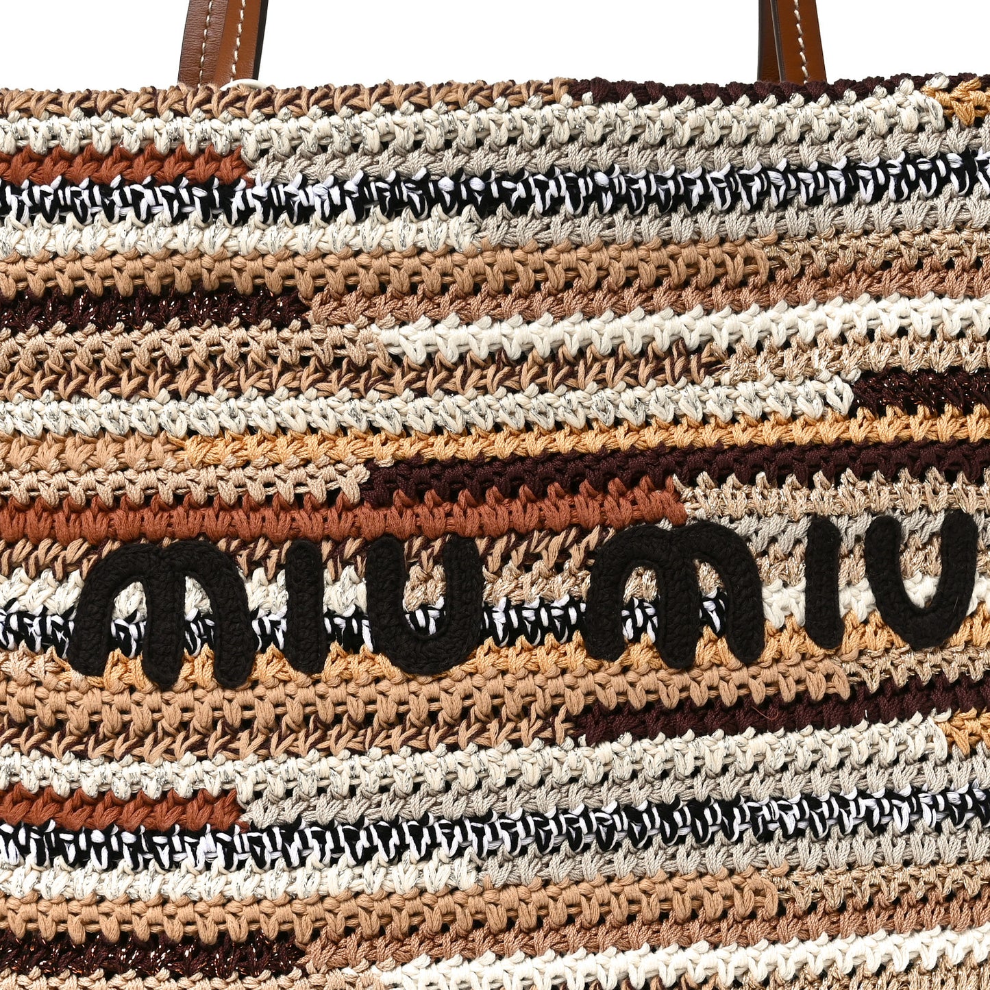 Cotton Crochet Stripe Vertical Tote Bag Naturale