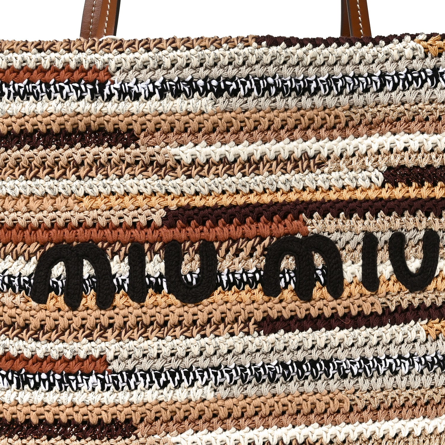Miu Miu Cotton Crochet Stripe Vertical Tote Bag Naturale 6 of 8