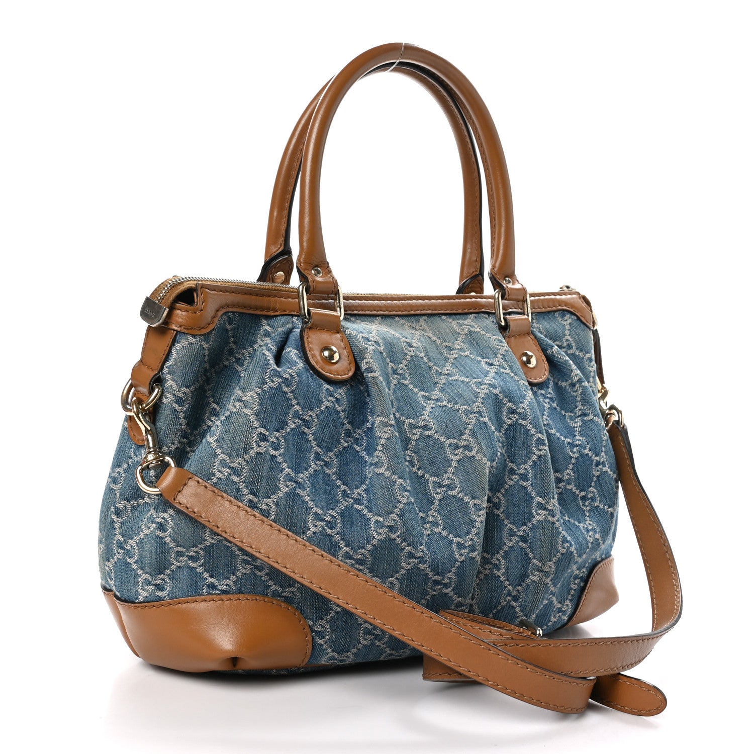 Gucci Denim Monogram Medium Sukey Top Handle Blue 3 of 10