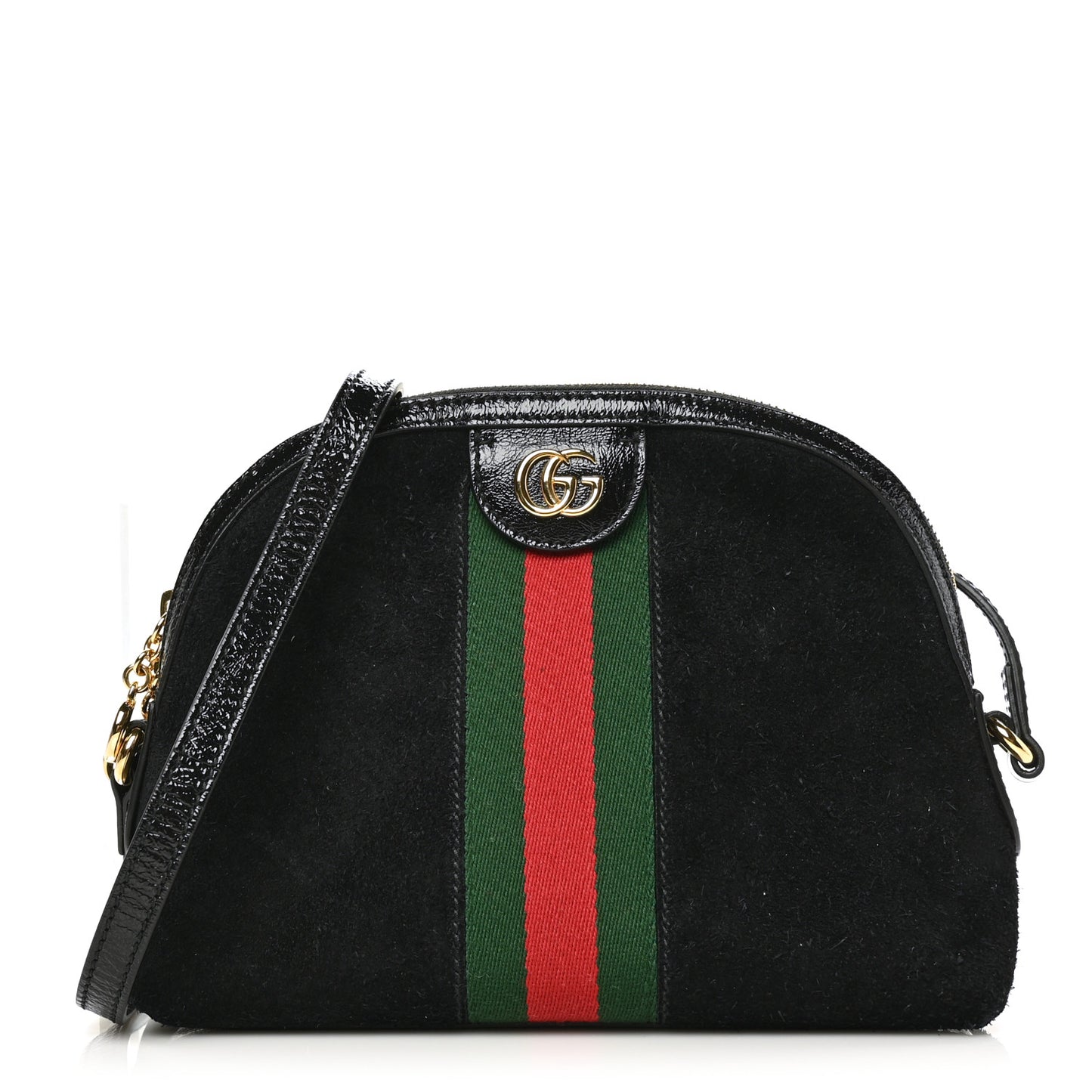Suede Patent Web GG Small Ophidia Dome Shoulder Bag Black