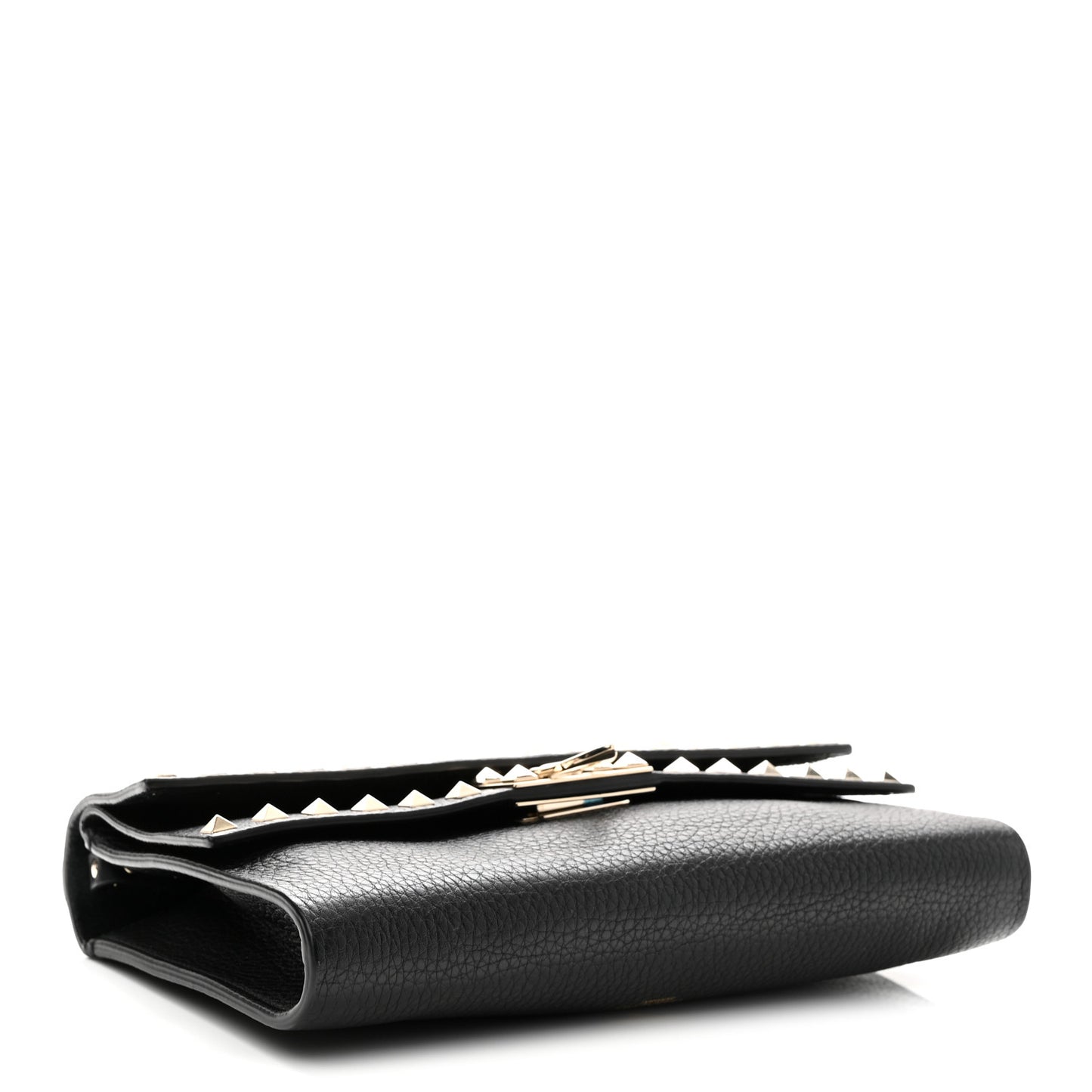 Pebbled Calfskin Rockstud Double Flap Crossbody Bag Black