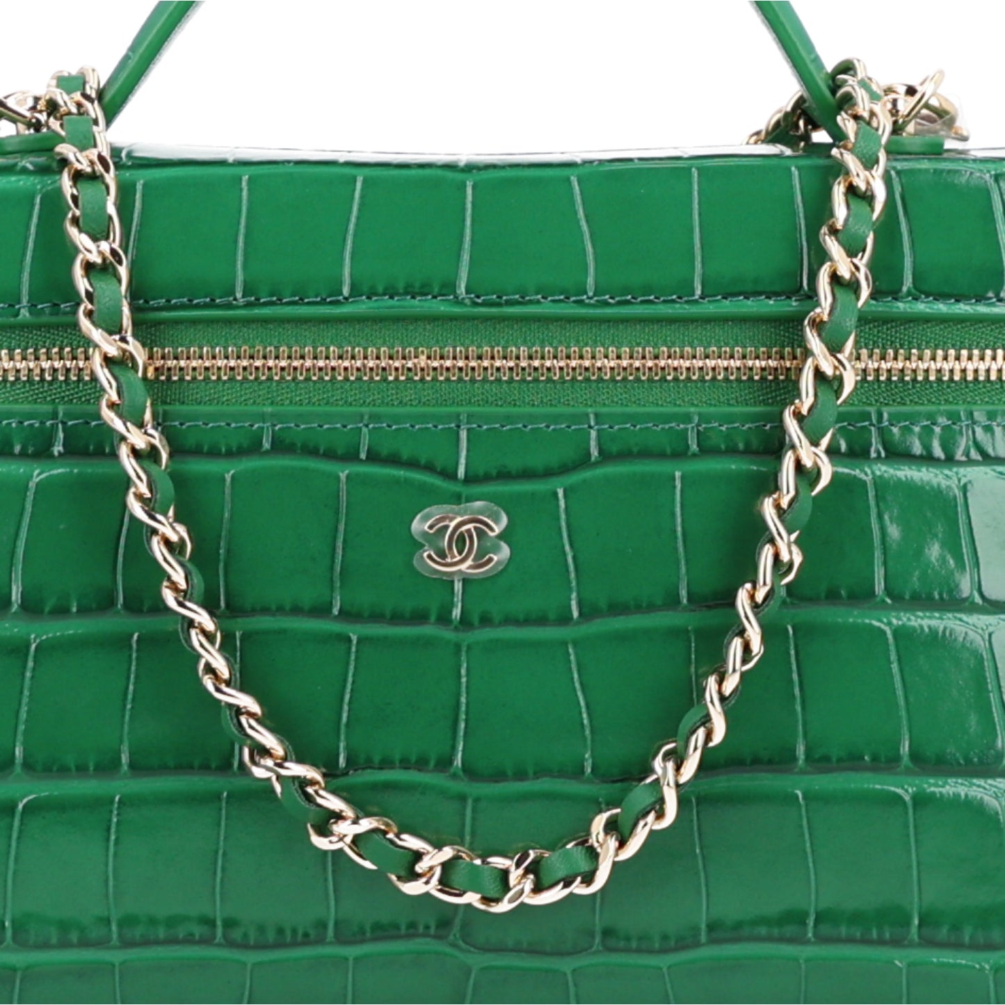 Calfskin Crocodile Embossed Crococo Exoticoco Vanity With Chain Green