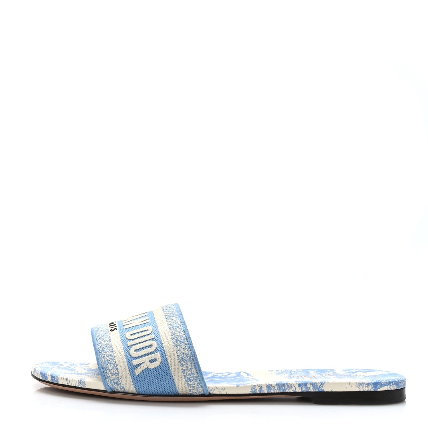 Christian Dior Canvas Toile De Jouy Embroidered Dway Flat Slide Sandals 40 Cornflower 1 of 8