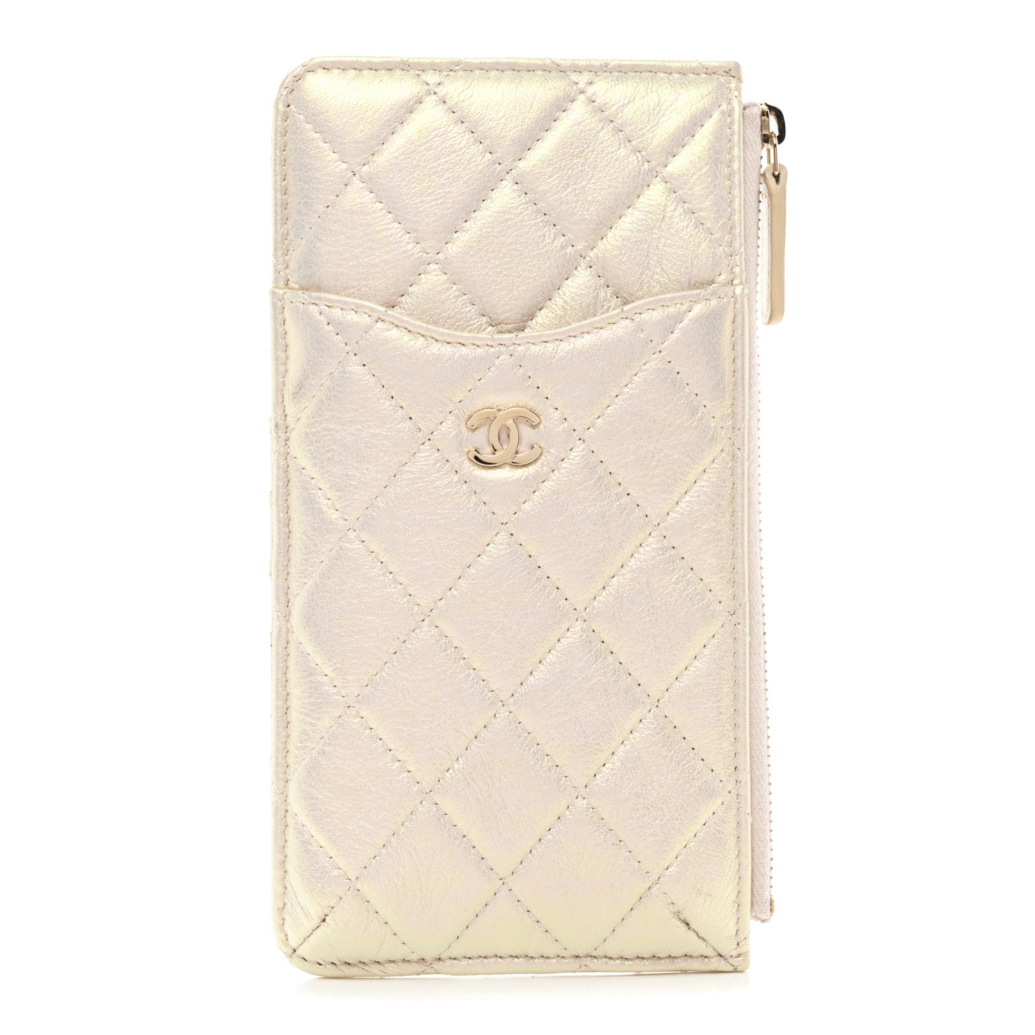 Chanel Iridescent Lambskin Quilted Classic Flat Wallet Pouch Ivory 1 of 7