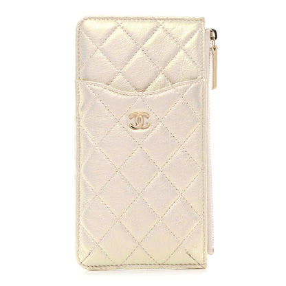 Chanel Iridescent Lambskin Quilted Classic Flat Wallet Pouch Ivory 1 of 7