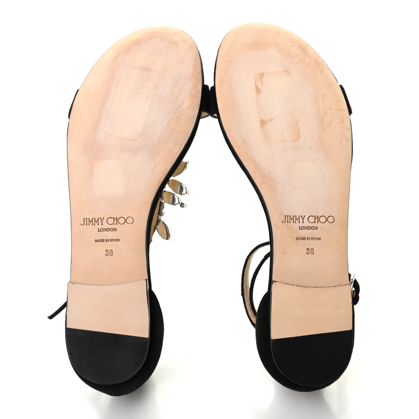 Suede Crystal Averie T-Strap Flat Sandals 38 Black