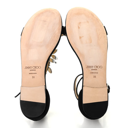 Jimmy Choo Suede Crystal Averie T-Strap Flat Sandals 38 Black 5 of 7
