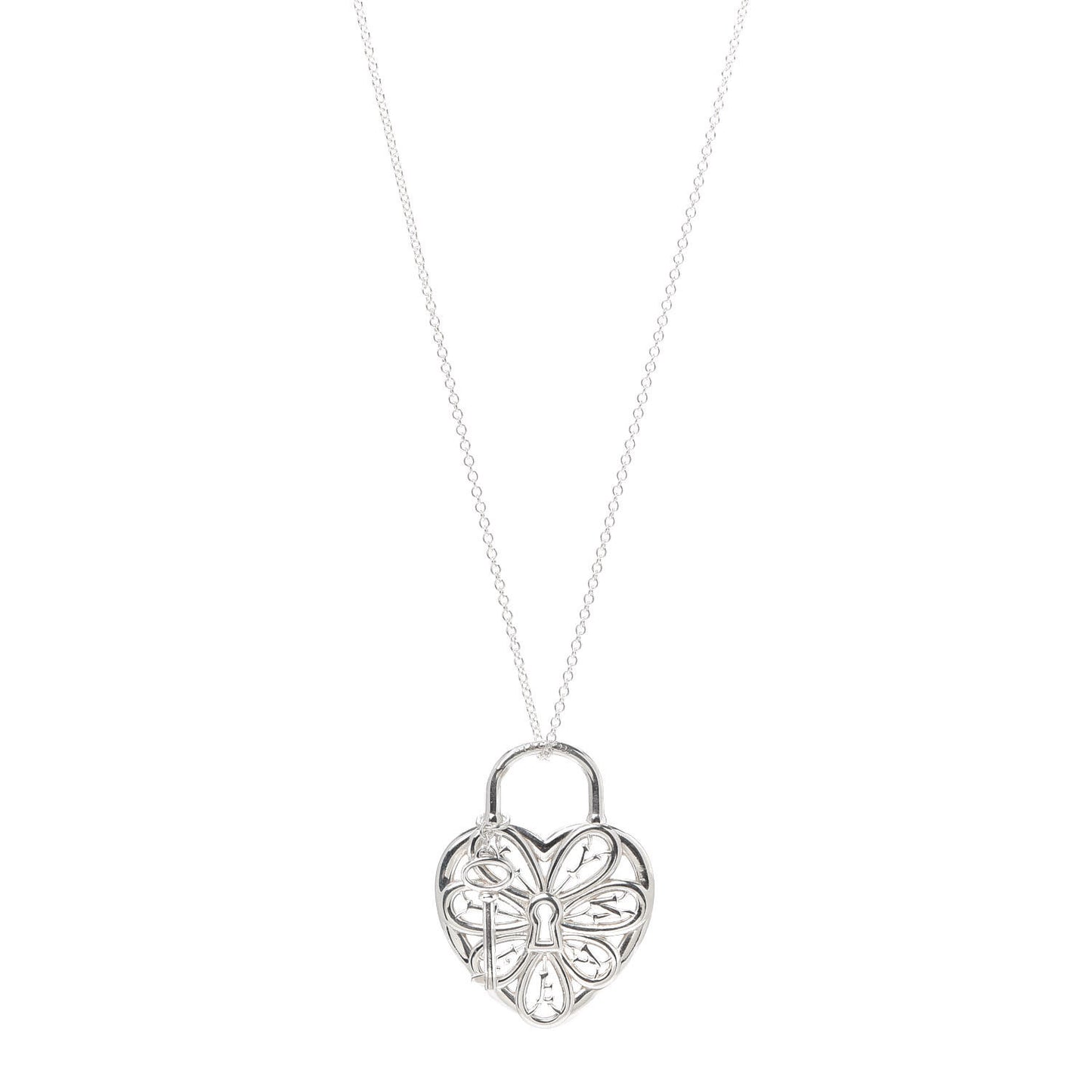 Sterling Silver Filigree Heart Key Pendant Necklace