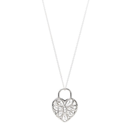 Tiffany Sterling Silver Filigree Heart Key Pendant Necklace 1 of 6