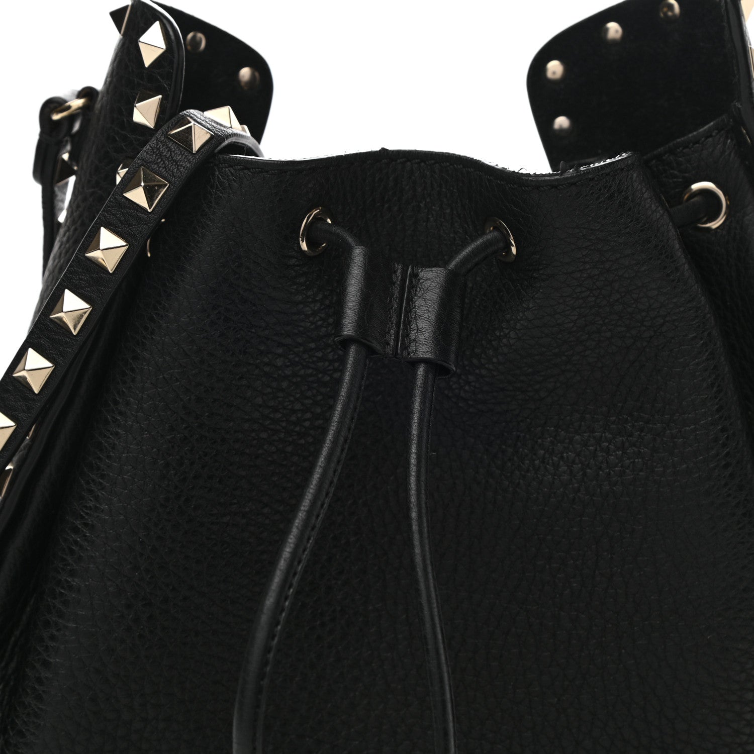 Valentino Garavani Grained Calfskin Rockstud Bucket Bag Black 7 of 10