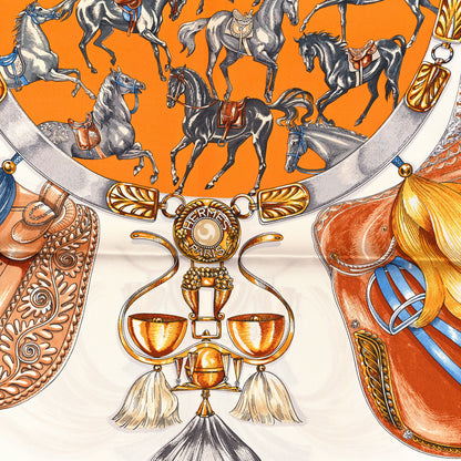 Hermes Silk Cavalcades Scarf 90 Orange White Rouille 2 of 3