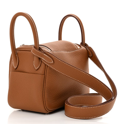 Hermes Taurillon Clemence Mini Lindy 20 Gold 3 of 11