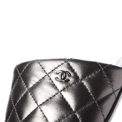 Chanel Iridescent Lambskin Quilted CC Chain Mules 37.5 Silver Black 9 of 10