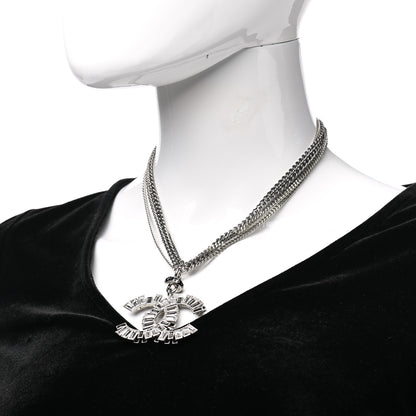Chanel Baguette Crystal CC Multi Strand Pendant Necklace Silver 2 of 4