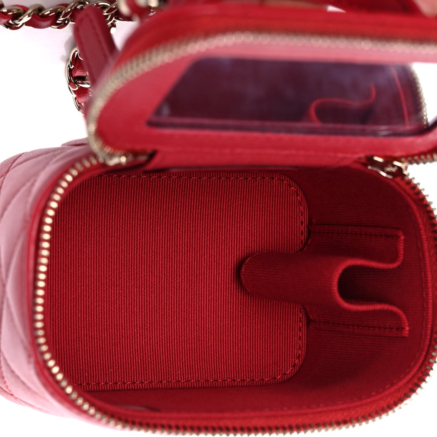 Lambskin Quilted Top Handle Mini Vanity Case With Chain Red