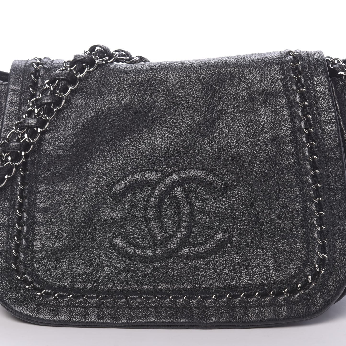 Metallic Goatskin Luxe Ligne Flap Black