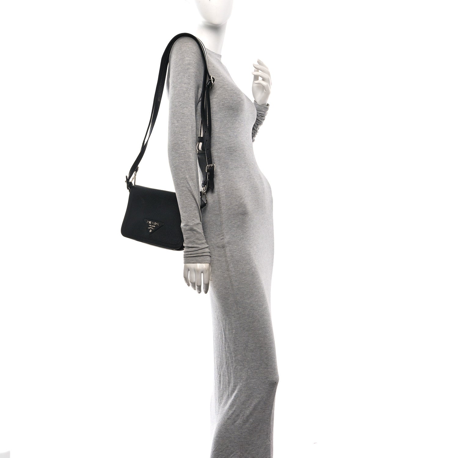 Prada Vitello Daino Soft Flap Crossbody Black 2 of 10