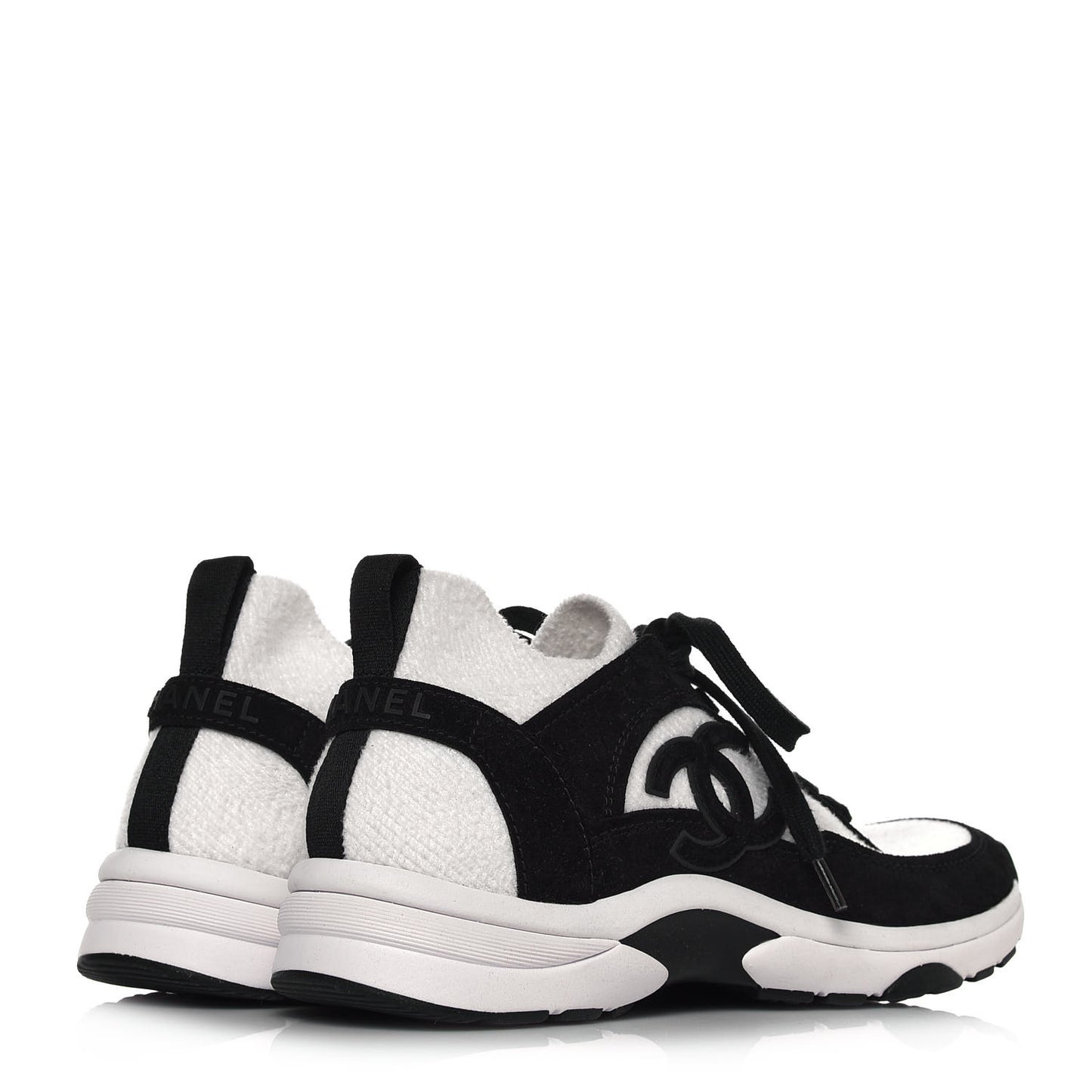 Fabric Suede Calfskin CC Sneakers 38 White Black