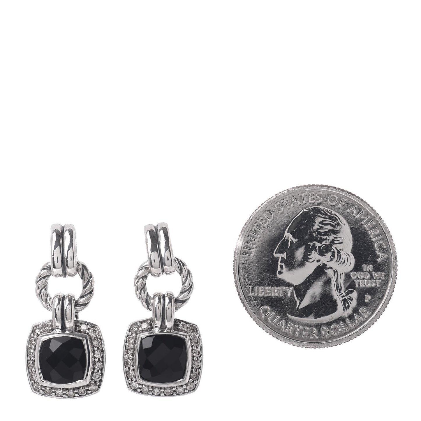 Sterling Silver Diamond Black Onyx 7mm Petite Albion Drop Earrings