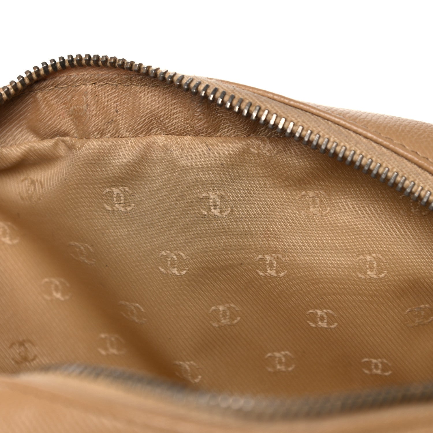 Chanel Grained Calfskin CC Button Pouch Cosmetic Case Beige 10 of 16