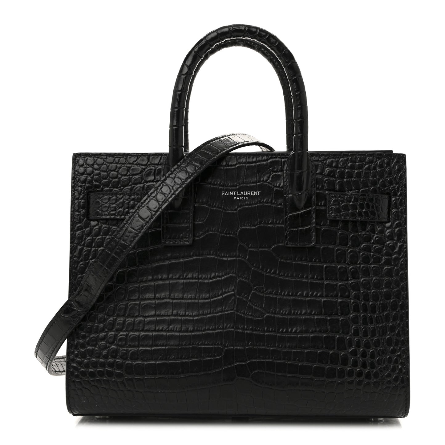 Calfskin Crocodile Embossed Nano Sac De Jour Black