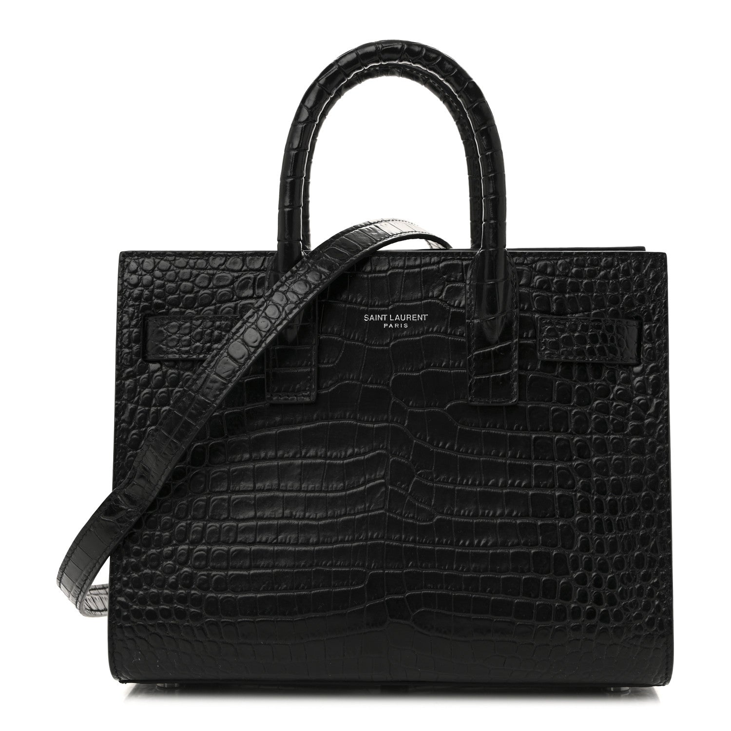 Saint Laurent Calfskin Crocodile Embossed Nano Sac De Jour Black 1 of 12