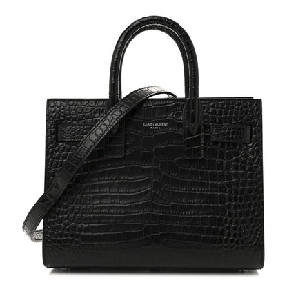 Saint Laurent Calfskin Crocodile Embossed Nano Sac De Jour Black 1 of 12