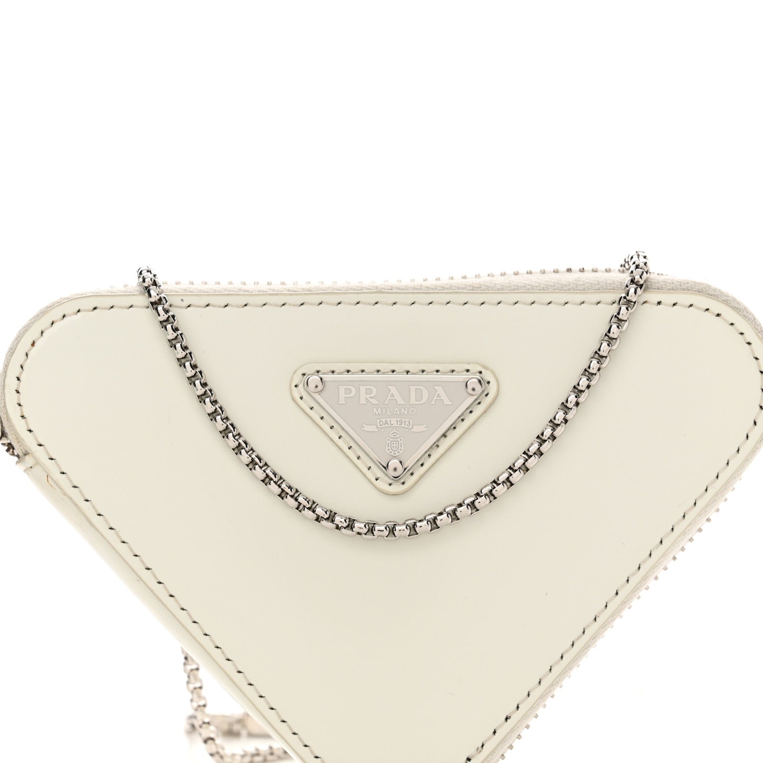 Prada Spazzolato Mini Triangle Chain Crossbody Pouch White 7 of 10