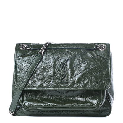 Saint Laurent Crinkled Calfskin Matelasse Monogram Medium Niki Chain Satchel Military Olive 1 of 11