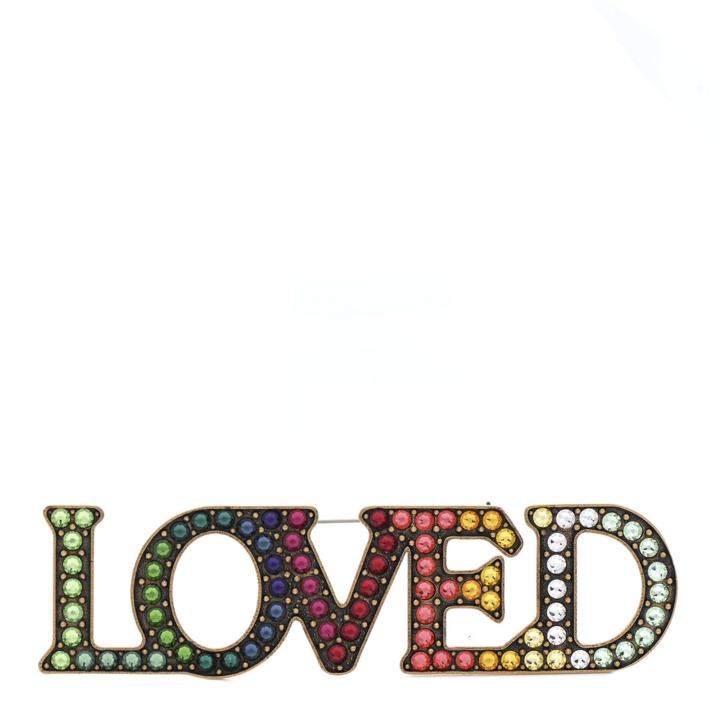 Metal Crystal Loved Pin Brooch Gold