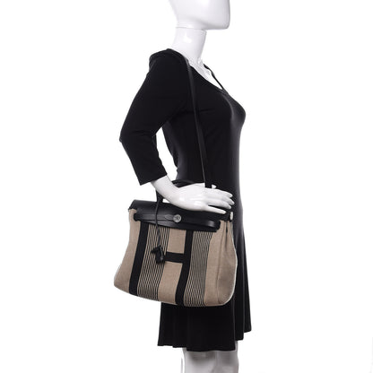 Hermes Vache Hunter Toile H Vibration Herbag Zip 31 PM Ecru Black White 2 of 10